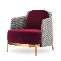 Stylowy fotel wypoczynkowy Empoli glamour bordowy velvet - pepitka, złota podstawa