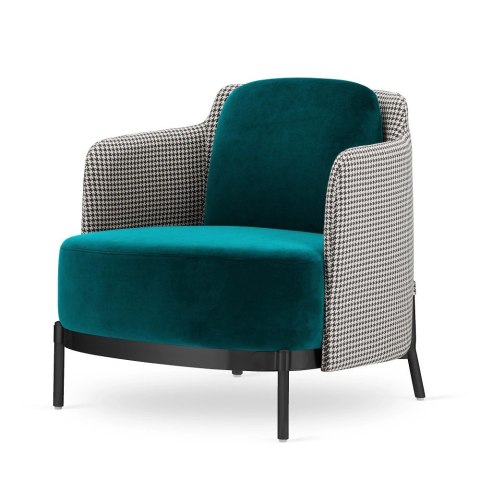 Stylowy fotel wypoczynkowy Empoli glamour morski velvet - pepitka, czarna podstawa