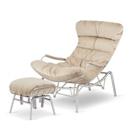 Fotel Granna z podnóżkiem - stylowy fotel bujany do salonu, tkanina premium beżowa