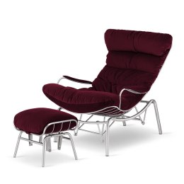 Designerski fotel bujany Granna z podnóżkiem bordowy - elegancki fotel do salonu
