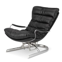 Fotel wypoczynkowy Lidingo XZ czarna skóra naturalna - designerski fotel bujany