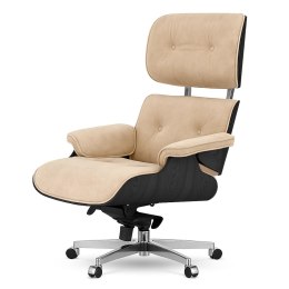 Fotel Biurowy Lucera XL w stylu Lounge Chair Velvet Czarny dąb Beżowy (SWAN-01) Beżowy (SWAN-01)