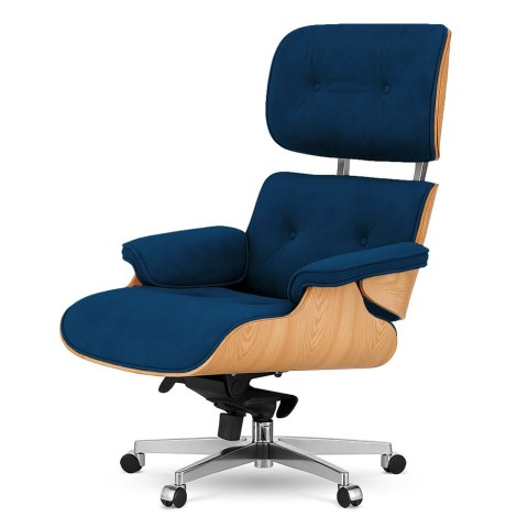 Fotel Biurowy Lucera XL w stylu Lounge Chair Velvet Jasny dąb Ciemnogranatowy (SWAN-18) Ciemnogranatowy (SWAN-18)