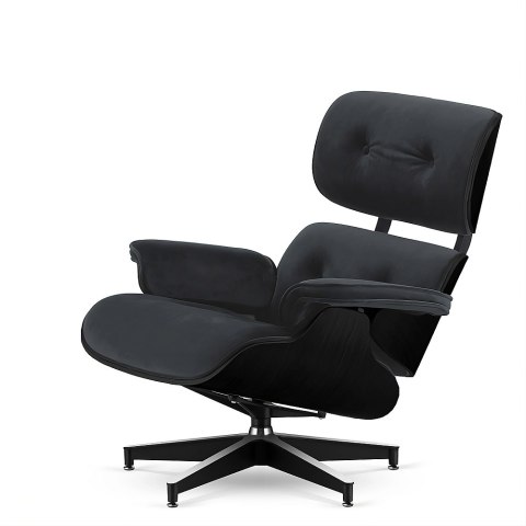 Fotel Lucera insp. Lounge Chair Velvet Ciemnoszary (SWAN-13) Czarny dąb Czarna z chromowanymi grzbietami