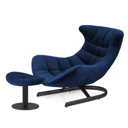 Fotel relaksacyjny Storto z podnóżkiem - ciemnogranatowy velvet XZ, designerski do salonu, czarna podstawa