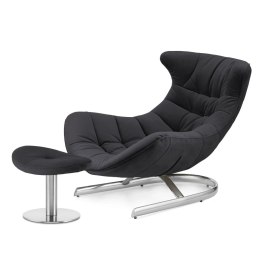 Designerski fotel Storto z podnóżkiem ciemnoszary - velvet XZ, komfortowy wypoczynkowy do salonu, srebrna podstawa