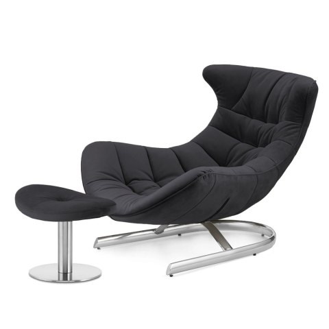 Designerski fotel Storto z podnóżkiem ciemnoszary - velvet XZ, komfortowy wypoczynkowy do salonu, srebrna podstawa