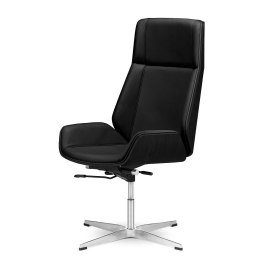 Fotel biurowy Timo High luksusowy styl - czarna skóra ekologiczna, fornir Czarny dąb, chromowana stała podstawa, ergonomiczny fo