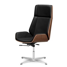 Fotel biurowy Timo High premium czarna skóra ekologiczna, fornir ciemny orzech, chromowana podstawa stała - premium office