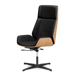 Fotel gabinetowy Timo High premium design - czarna skóra ekologiczna, fornir Jasny dąb, czarna stała podstawa, komfort i styl