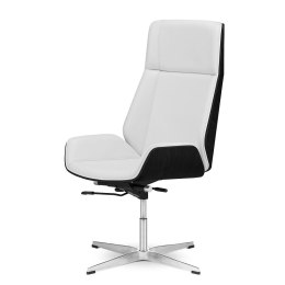 Nowoczesny fotel Timo High premium - biała skóra naturalna, Czarny dąb, chromowana stała podstawa, elegancki fotel biurowy