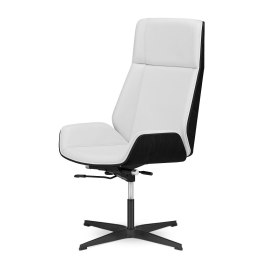 Designerski fotel Timo High premium, biała skóra naturalna, fornir czarny dąb, czarna podstawa stała