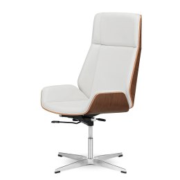 Timo High fotel biurowy ergonomiczny - biała skóra naturalna, Ciemny orzech, chromowana podstawa stała, elegancki fotel premium