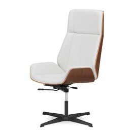 Fotel biurowy Timo High prestiżowy design - biała skóra naturalna, fornir ciemny orzech, czarna podstawa stała