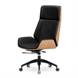 Fotel biurowy Timo High czarna ekoskóra, fornir jasny dąb, czarna podstawa na kółkach - komfort i ergonomia pracy