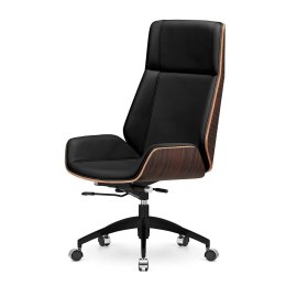 Fotel gabinetowy Timo High czarna ekoskóra, fornir Ebony, czarna podstawa na kółkach - ergonomiczna wygoda premium