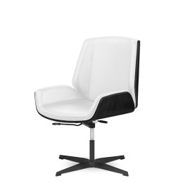 Fotel biurowy Timo Low biała skóra naturalna, fornir czarny dąb, czarna obrotowa podstawa - designerski i stylowy do gabinetu