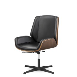 Ergonomiczny fotel biurowy Timo Low czarna ekoskóra, fornir jasny orzech. czarna podstawa - lekka elegancja home office