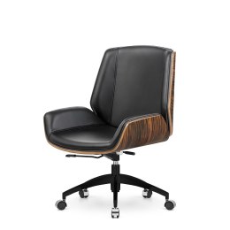 Stylowy fotel biurowy Timo Low - fornir Ebony, czarna skóra naturalna, wygodny i elegancki