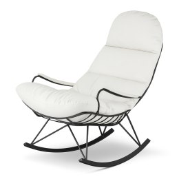Designerski fotel salonowy Vind XZ biały na płozach - stylowy fotel bujany z naturalną skórą z przodu i ekoskórą z tyłu