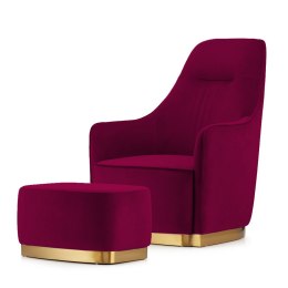 Fotel wypoczynkowy Bino Velvet z podnóżkiem Bordowy --elegancki i komfortowy do salonu