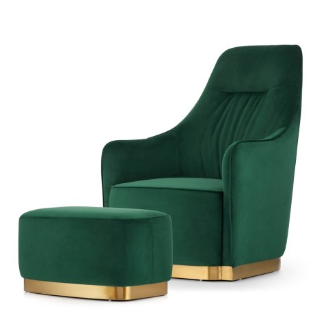 Fotel wypoczynkowy Bino Velvet z podnóżkiem Butelkowy - elegancki i komfortowy do salonu