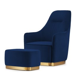 Fotel wypoczynkowy Bino Velvet z podnóżkiem Ciemnogranatowy - elegancki i komfortowy do salonu
