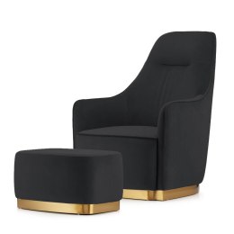 Fotel wypoczynkowy Bino Velvet z podnóżkiem Ciemnoszary - elegancki i komfortowy do salonu