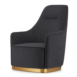 Fotel Bino do salonu - luksusowy ciemnoszary velvet, złote wykończenia, styl glamour