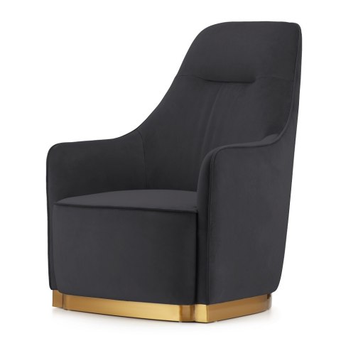 Fotel Bino do salonu - luksusowy ciemnoszary velvet, złote wykończenia, styl glamour