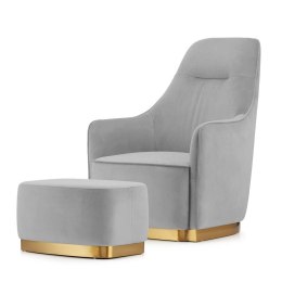 Fotel wypoczynkowy Bino Velvet z podnóżkiem Jasnoszary - elegancki i wygodny do salonu