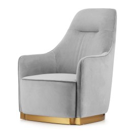 Fotel Bino glamour jasnoszary velvet - elegancki fotel wypoczynkowy ze złotą podstawą