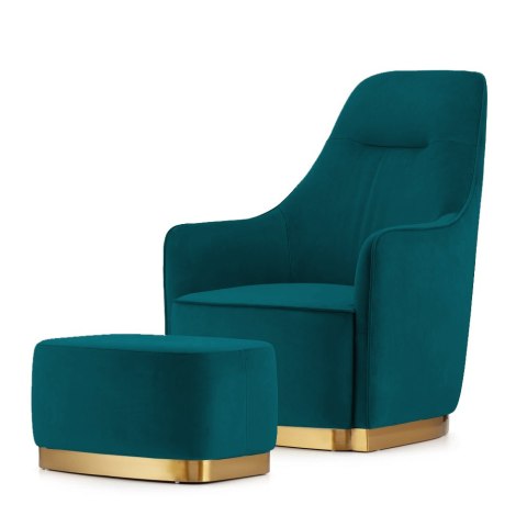 Fotel wypoczynkowy Bino Velvet z podnóżkiem Morski - elegancki i komfortowy do salonu