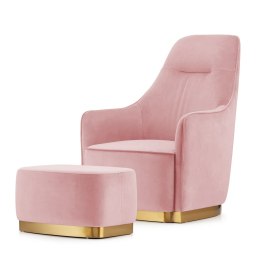Fotel wypoczynkowy Bino Velvet z podnóżkiem Pudrowy róż - elegancki i wygodny do salonu
