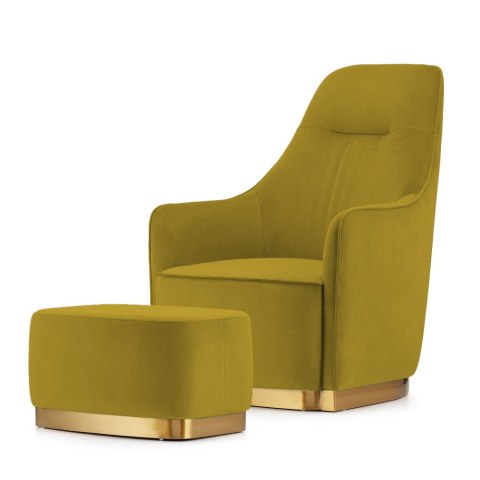 Fotel wypoczynkowy Bino Velvet z podnóżkiem Zielonożółty - elegancki i wygodny do salonu