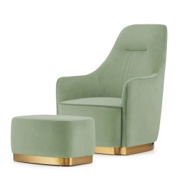 Fotel wypoczynkowy Bino Velvet z podnóżkiem Jasnozielony - elegancki i wygodny do salonu