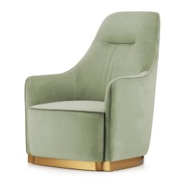 Fotel Bino do salonu - luksusowy jasnozielony velvet, złote wykończenia, styl glamour