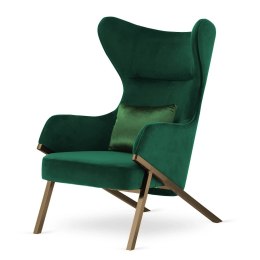Fotel Classy Glamour Uszak - Butelkowy z poduszką dekoracyjną i mosiężną podstawą