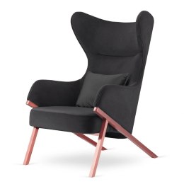 Fotel Classy glamour ciemnoszary uszak do salonu - luksusowy wypoczynek z różowo-złotą podstawą i czarną poduszką