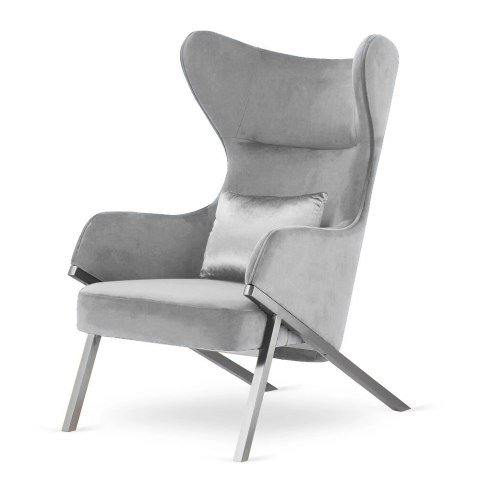 Fotel Classy glamour jasnoszary velvet SWAN-12 z poduchą srebrną 5051-44, elegancki uszak do salonu