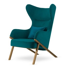 Fotel glamour Classy morski - dekoracyjna poduszka, mosiężna podstawa, komfortowy do salonu