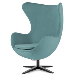 Fotel Egg Jajo Treviso Aksamit Błękit - nowoczesny wypoczynkowy design, funkcja obrotu i komfort premium, czarna szeroka podstaw