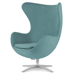 Fotel Egg Jajo Treviso Velvet Błękitny - designerski obrotowy fotel bujany do wnętrz premium i stref relaksu, srebrna szeroka po