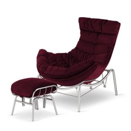 Bordowy fotel wypoczynkowy Hoor XZ z podnóżkiem - elegancki fotel bujany do relaksu