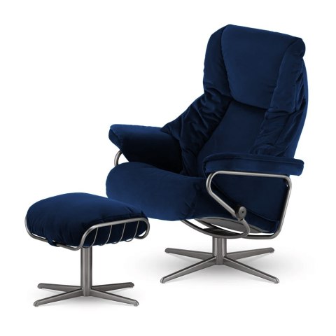 Designerski fotel Kijar XZ - ciemnogranatowy fotel z podnóżkiem i funkcją relaksu