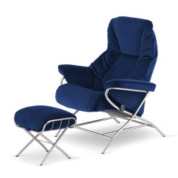 Fotel salonowy premium Kijar XZ granatowy velvet SWAN-08 - stylowy fotel rozkładany z regulowanym zagłówkiem