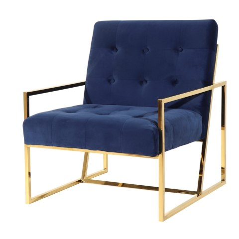Stylowy fotel Lorie - niebieski velvet z eleganckimi złotymi nogami do salonu