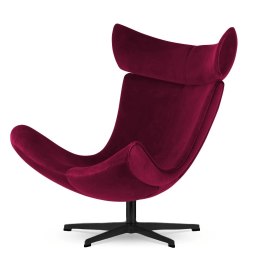 Fotel velvet Larvik do salonu, bordowy aksamit SWAN-14, czarna podstawa obrotowa, elegancki fotel premium