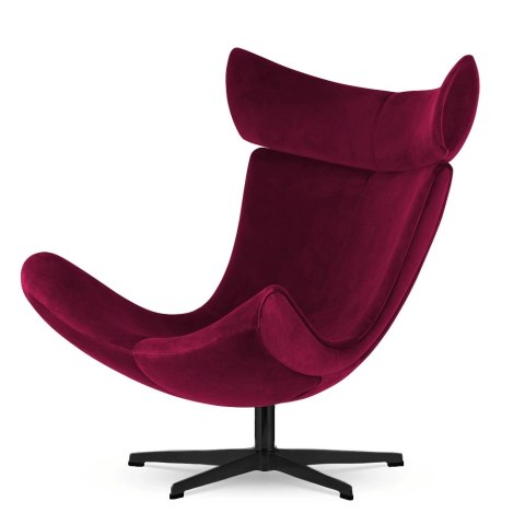 Fotel velvet Larvik do salonu, bordowy aksamit SWAN-14, czarna podstawa obrotowa, elegancki fotel premium