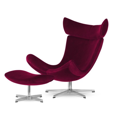 Fotel Larvik z podnóżkiem bordowy velvet SWAN-14, srebrna podstawa obrotowa, styl industrialny premium do biura i salonu